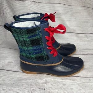 Lands' End Women’s 10 Plaid Sherpa Fleece Lined Insulated Leather Duck Boots